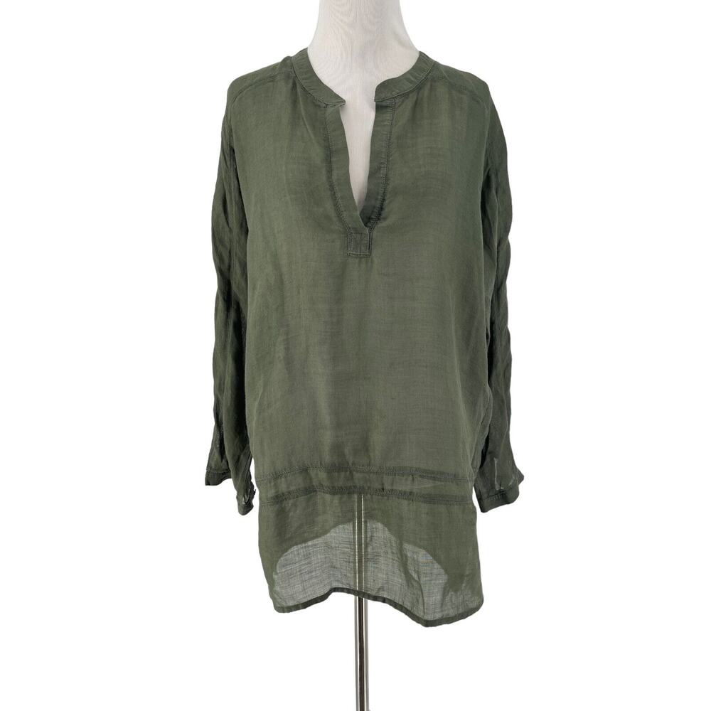 Vince Women's Olive Green Ramie Tunic Long Sleeve Blouse Size XS